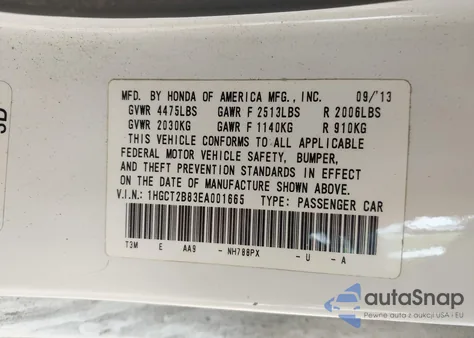 2014 Honda Accord Ex-L V-6 z USA, uszkodzony, nr VIN 1HGCT2B83EA001665